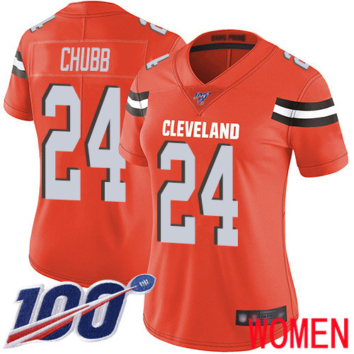 Cleveland Browns Nick Chubb Women Orange Limited Jersey 24 NFL Football Alternate 100th Season Vapor Untouchable